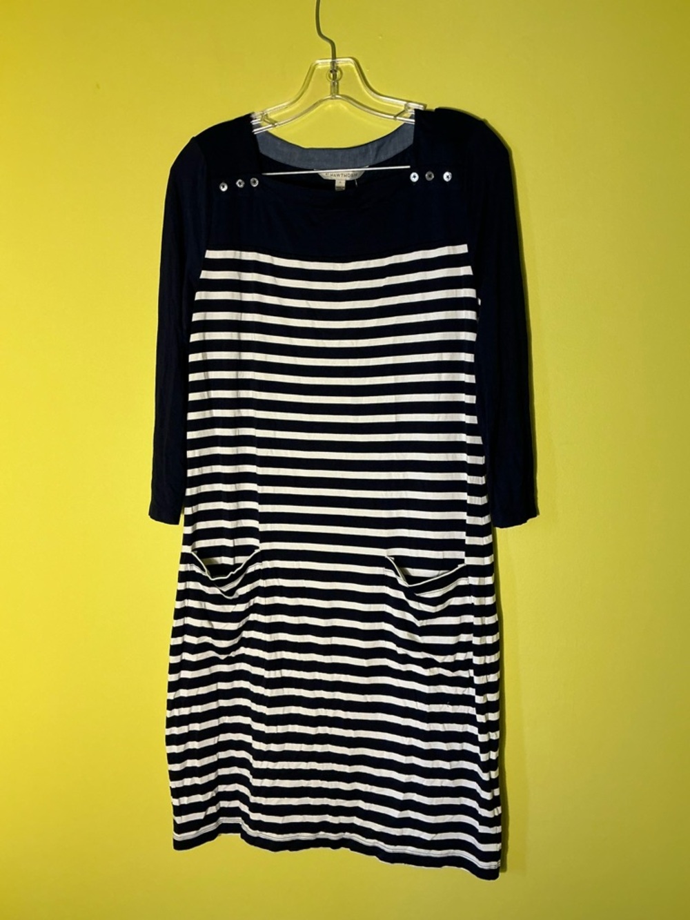 NWT 41 Hawthorn Navy and White Striped Long Sleeve Shift Dress